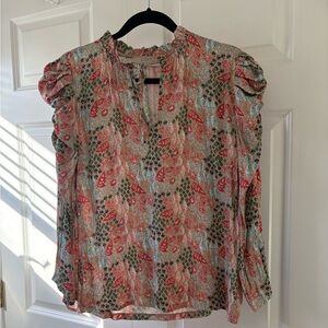 LOFT Multicolor Floral Blouse with Ruffle Detail